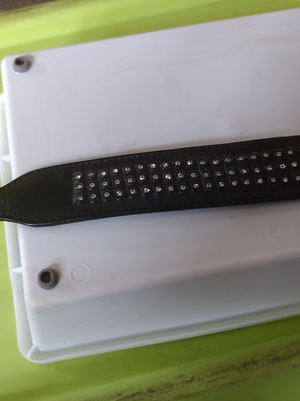 Black Leather Dog Collar with Crystal Studs
